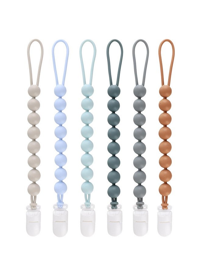 NASHRIO 6-Pack Silicone Pacifier Clips for Baby Boys and Girls - One-Piece Beads, Rust-Free Holders, Teething Relief, Baby Necessities, Newborn Safe Baby Essentials - Image 1