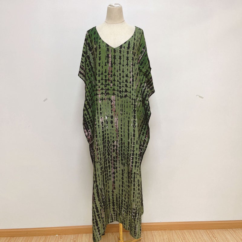 Generic 2024 European and American Beach Blouse Quick-drying Smudged Loose Large Size Vacation Robe Beach Skirt Bikini Sun Protection Shirt Military green 