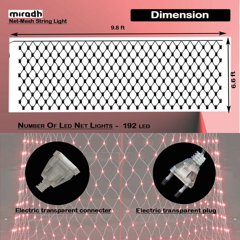 MIRADH أضواء شبكة LED - أضواء ديوالي للزينة للمنزل أضواء ديوالي لتزيين المنزل أضواء LED لاحتفال غانيش 9.8 قدم × 6.6 قدم 192 LED (8 وضعيات حمراء) - Image 2