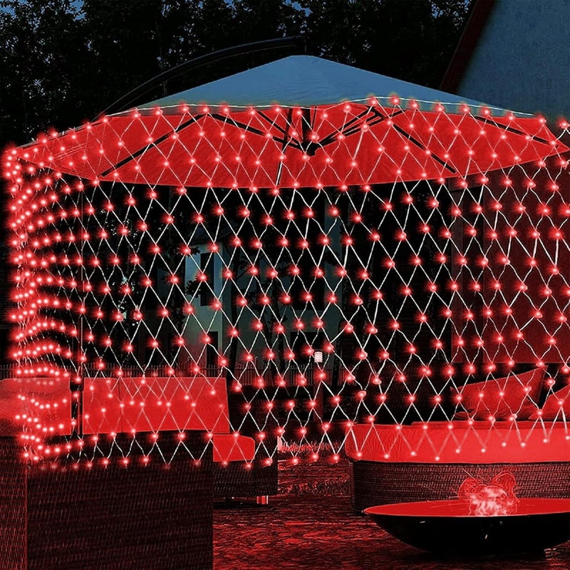 MIRADH أضواء شبكة LED - أضواء ديوالي للزينة للمنزل أضواء ديوالي لتزيين المنزل أضواء LED لاحتفال غانيش 9.8 قدم × 6.6 قدم 192 LED (8 وضعيات حمراء) - Image 1