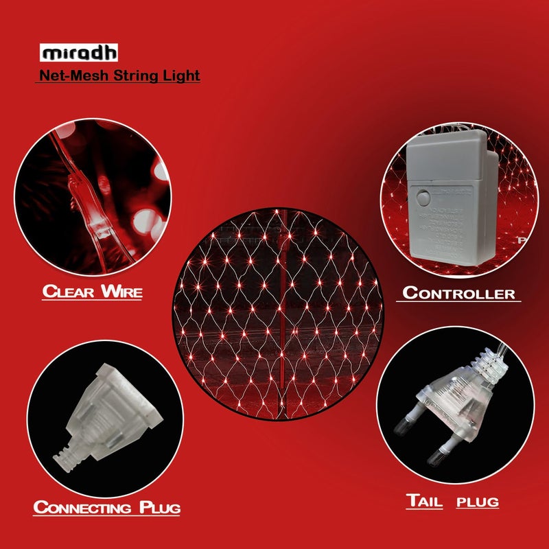 MIRADH أضواء شبكة LED - أضواء ديوالي للزينة للمنزل أضواء ديوالي لتزيين المنزل أضواء LED لاحتفال غانيش 9.8 قدم × 6.6 قدم 192 LED (8 وضعيات حمراء) - Image 4