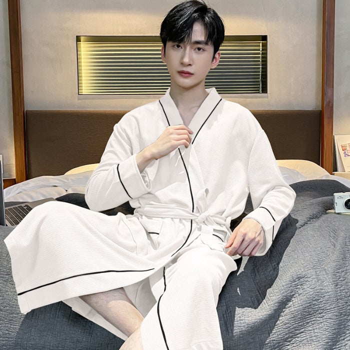 Cotton Waffle Long Sleeve Bathrobe