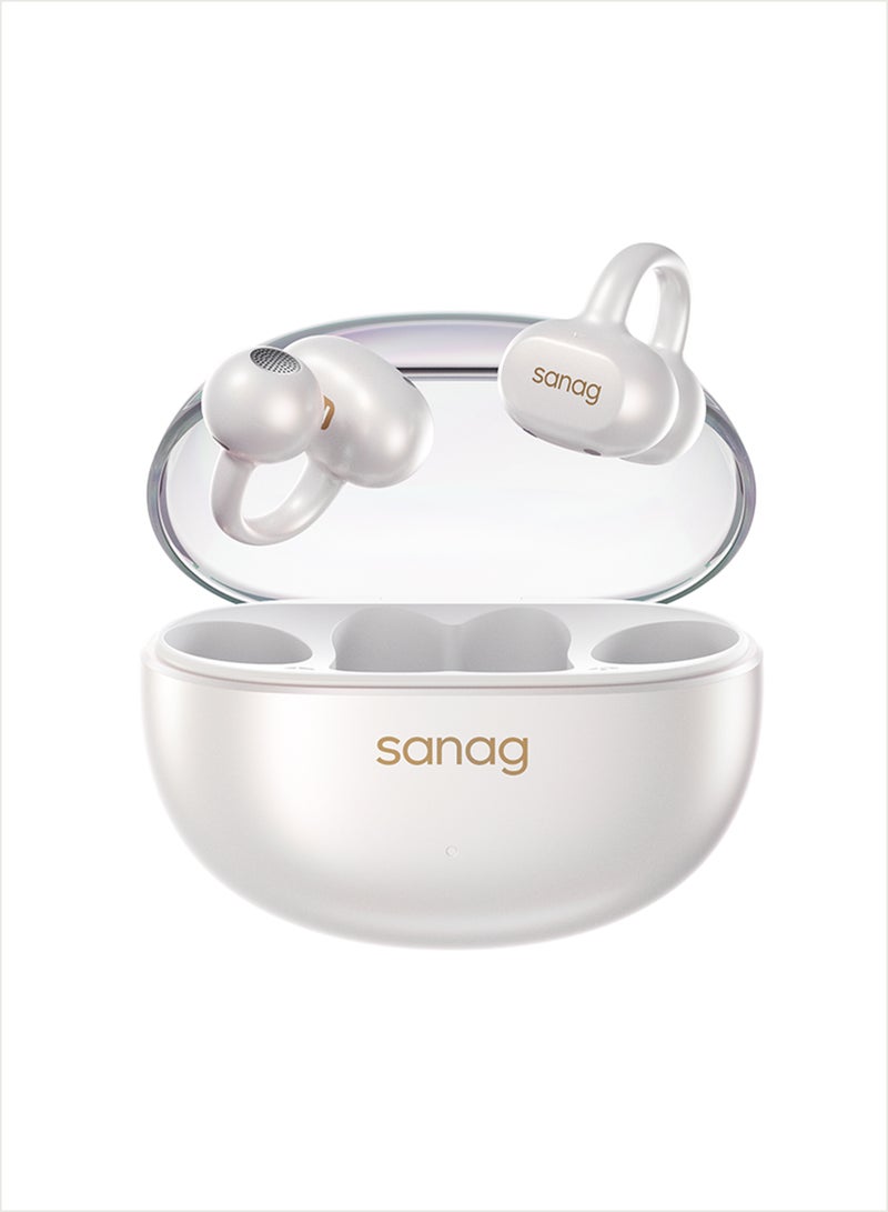 ساناج سماعات SANAG S6S Nova اللاسلكية، سماعات بلوتوث مفتوحة بمشبك الأذن بتصميم على شكل قرط، عمر بطارية 59 ساعة، مقاومة للماء IP67، خفيفة الوزن 4 جرام، محرك تيتانيوم 10 ملم - أبيض - Image 3