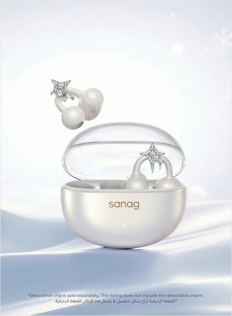 ساناج سماعات SANAG S6S Nova اللاسلكية، سماعات بلوتوث مفتوحة بمشبك الأذن بتصميم على شكل قرط، عمر بطارية 59 ساعة، مقاومة للماء IP67، خفيفة الوزن 4 جرام، محرك تيتانيوم 10 ملم - أبيض - Image 4