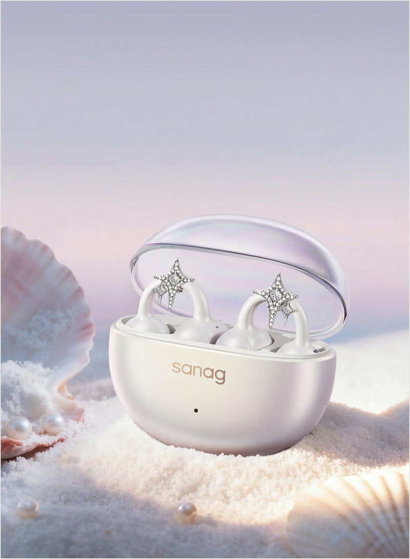ساناج سماعات SANAG S6S Nova اللاسلكية، سماعات بلوتوث مفتوحة بمشبك الأذن بتصميم على شكل قرط، عمر بطارية 59 ساعة، مقاومة للماء IP67، خفيفة الوزن 4 جرام، محرك تيتانيوم 10 ملم - أبيض - Image 5