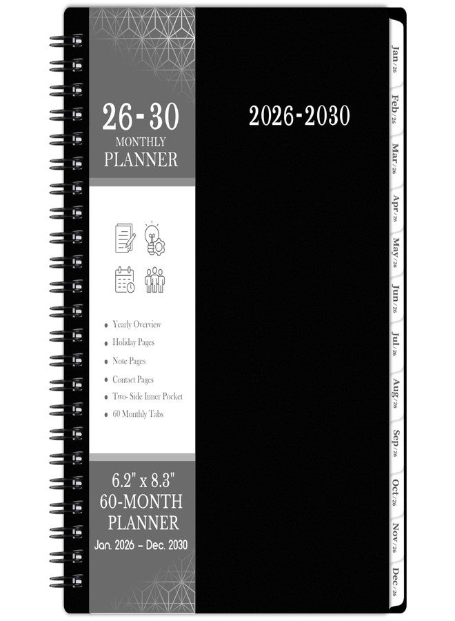 Artfan 2026-2030 Monthly Planner/Calendar - Jan. 2026 - Dec. 2030, Monthly Planner, 5 Year, 6.2" x 8.3", Multi Year Calendar 2026-2030 with Twin-Wire Binding, Tabs, Storage Pocket - Black - Image 1
