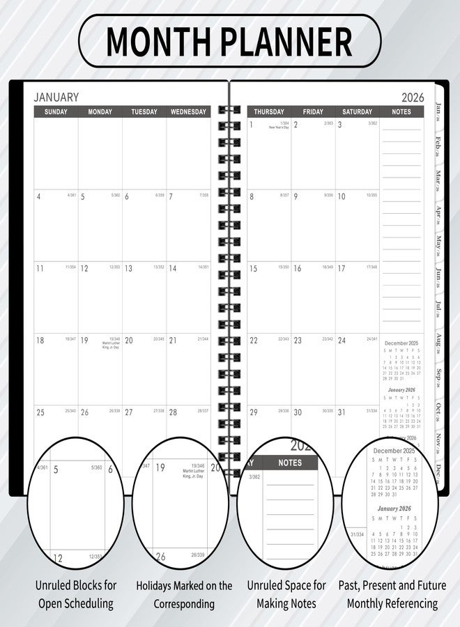 Artfan 2026-2030 Monthly Planner/Calendar - Jan. 2026 - Dec. 2030, Monthly Planner, 5 Year, 6.2" x 8.3", Multi Year Calendar 2026-2030 with Twin-Wire Binding, Tabs, Storage Pocket - Black - Image 3
