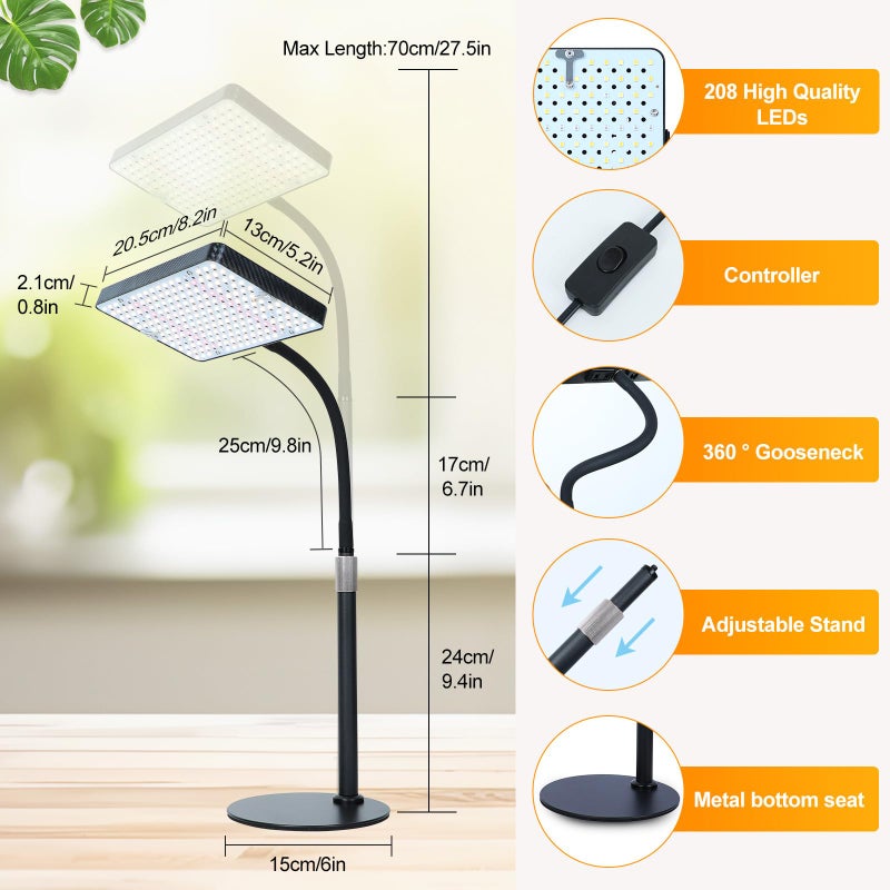 FECiDA Desk Grow Lights for Indoor Plants, Bonsai, Seed Starting, Table Top Grow Light UV-IR Full Spectrum, 25 Watt Power Draw, Bright Enough LED Growing Lamp, 16"-24" Height Adjustable - Image 5