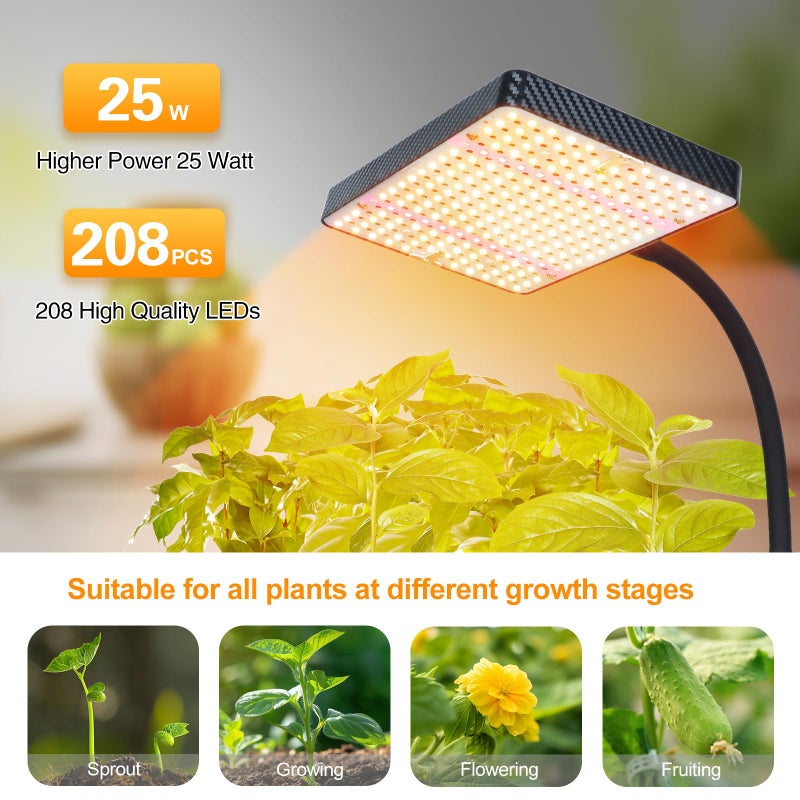 FECiDA Desk Grow Lights for Indoor Plants, Bonsai, Seed Starting, Table Top Grow Light UV-IR Full Spectrum, 25 Watt Power Draw, Bright Enough LED Growing Lamp, 16"-24" Height Adjustable - Image 2