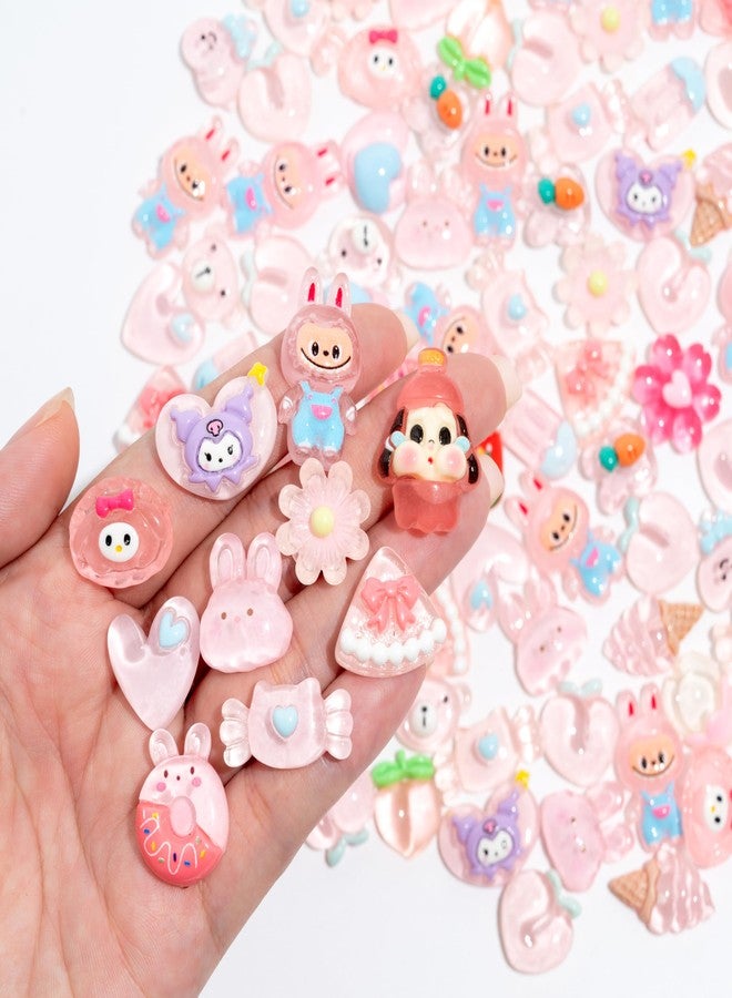 Decoden Charms 100PCS Mixed Kawaii Flatback Resin Charms for Crafts, Cabochon for DIY Projects, Slime Charm, Resin Art, Scrapbooking, Phone Case & Accessories (Light Pink) - Image 3