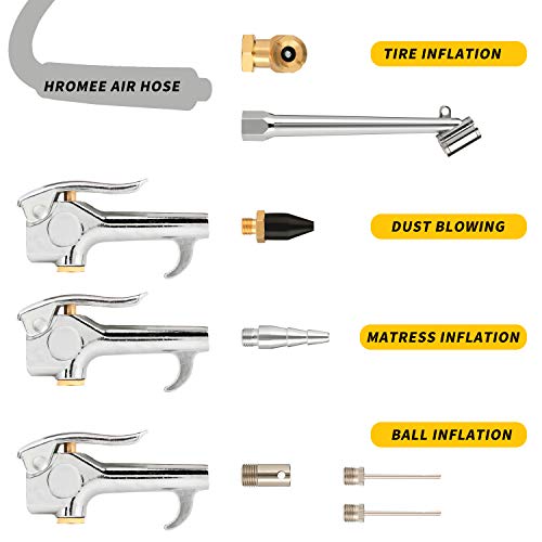 Hromee Air Hose Fittings 1/4 Inch NPT Brass Quick Connect Coupler and Plug, 20 Pieces Air Compressor Accessory Kit with Blow Gun and Tire Gauge - Image 2