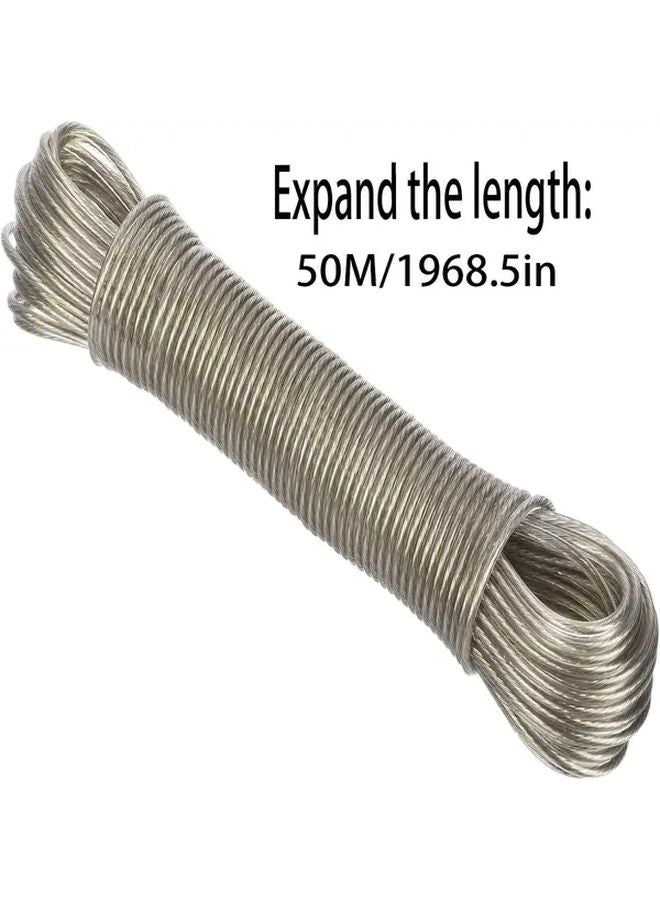 Heavy Duty Steel Core Clothesline Anti Tangle Spiral PVC Coating Natural Color 1968 5inch - Image 1