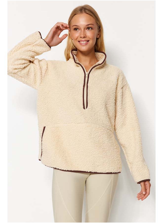trendyol Ecru Plush Knitted Sports Sweatshirt THMAW23SW00021  - Image 1