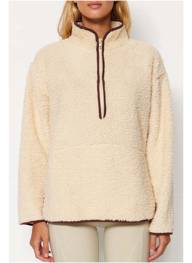 trendyol Ecru Plush Knitted Sports Sweatshirt THMAW23SW00021  - Image 2