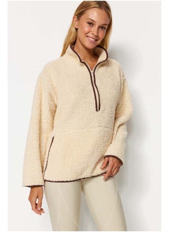 trendyol Ecru Plush Knitted Sports Sweatshirt THMAW23SW00021  - Image 4