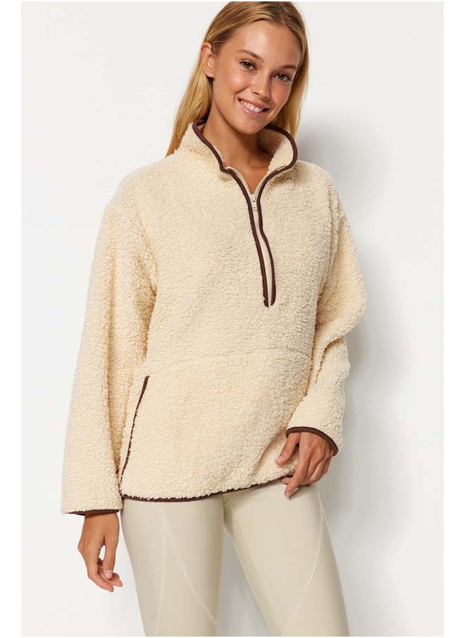 trendyol Ecru Plush Knitted Sports Sweatshirt THMAW23SW00021  - Image 4