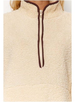 trendyol Ecru Plush Knitted Sports Sweatshirt THMAW23SW00021  - Image 3