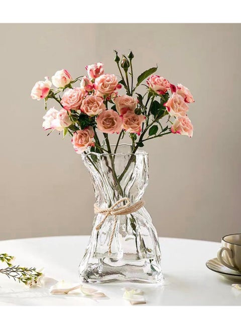 Small Glass Flower Vase, Irregular Clear Flower Vases for Centerpiece Table Indoor Desk Decor, Modern Art Decorative Vase for Home Office Wedding Bookshelf Housewarming Gift