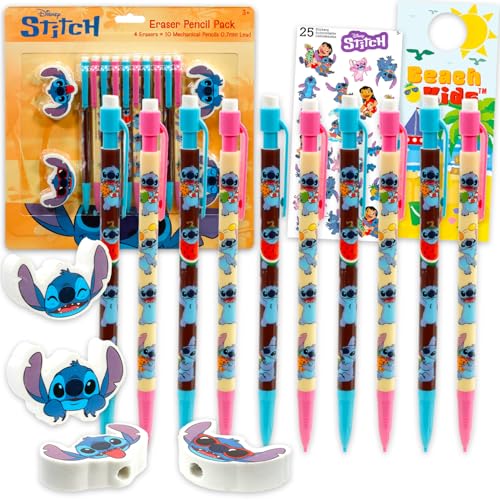 Disney 10 Count Stitch Mechanical Pencils for Classroom Set - School Supplies Bundle with 10 Pencils, 4 Erasers, Plus Stickers, More | Lilo and Stitch School Supplies for Kids, Boys, Girls - Image 1
