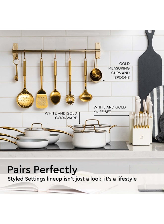 styled settings Gold Cooking Utensils Set  5Piece Stainless Steel Kitchen Tools for Modern Cooking and Serving  Dishwasher Safe Ladle Spoon Spatula Pasta Fork Luxury Brass Kitchen Accessories for Home Chefs  - Image 3