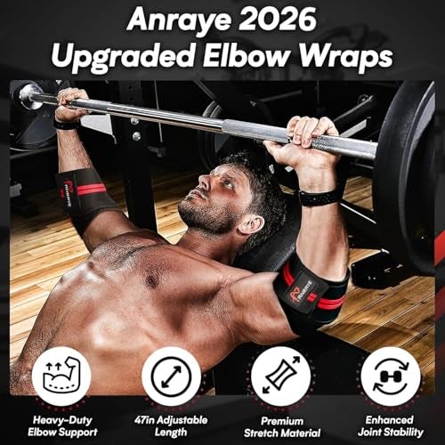 Anraye Elbow Wraps for Weightlifting Adjustable Compression Straps Elbow Brace for Joint Support 1 Pair 47 Elbow Sleeves Weightlifting Men Women for Bench Press Powerlifting and Fitness Training - Image 3