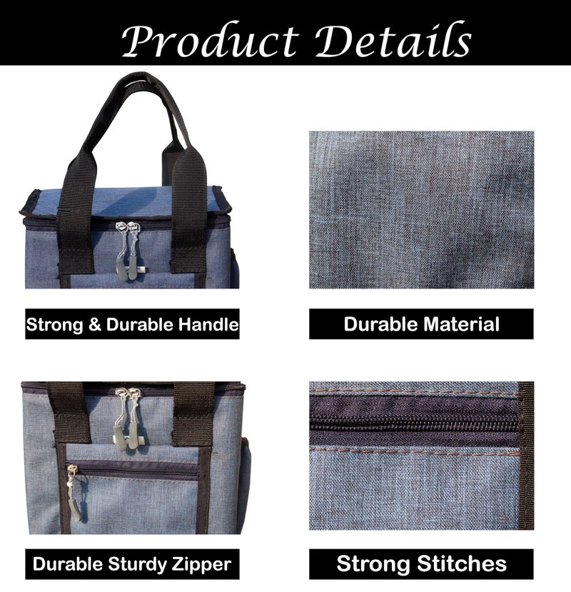 HOMECUTE Thermal Insulated Lunch Bag/Storage Bag/Large Tiffin Bag for Men,Women and Kids,Travel Lunch Pouch Food Storage Bag with Handle,Ideal for Office School College and Picnic (Square Blue) - Image 4