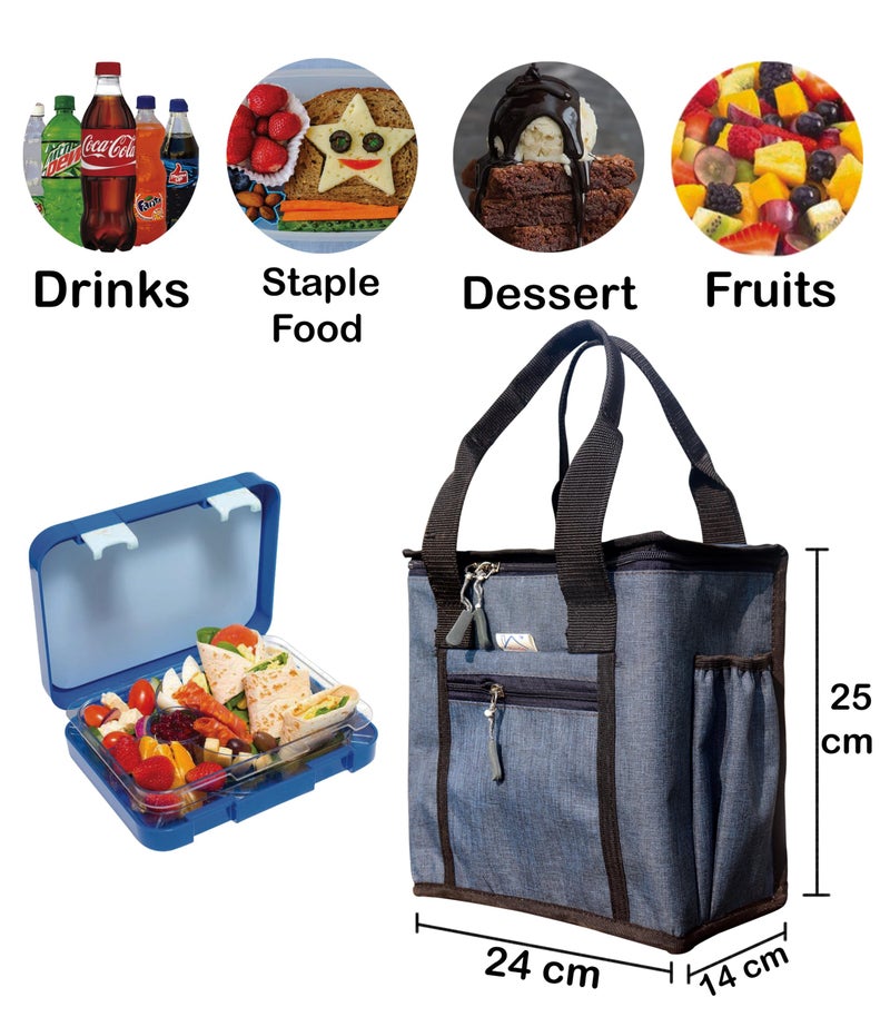 HOMECUTE Thermal Insulated Lunch Bag/Storage Bag/Large Tiffin Bag for Men,Women and Kids,Travel Lunch Pouch Food Storage Bag with Handle,Ideal for Office School College and Picnic (Square Blue) - Image 3