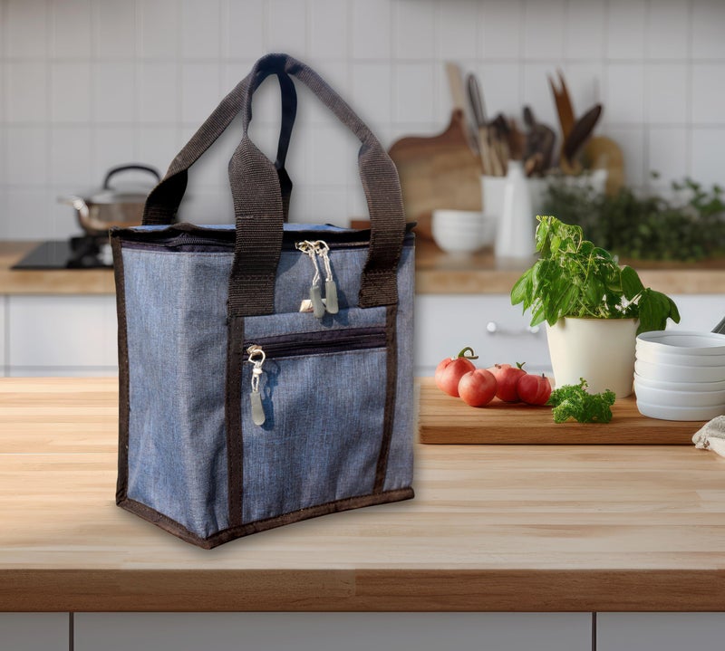 HOMECUTE Thermal Insulated Lunch Bag/Storage Bag/Large Tiffin Bag for Men,Women and Kids,Travel Lunch Pouch Food Storage Bag with Handle,Ideal for Office School College and Picnic (Square Blue) - Image 2