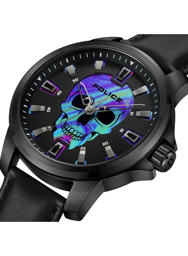 POLICE Men Mensor Men's Black Dial Black Genuine Leather Strap Analog Watch 44mm - Image 4