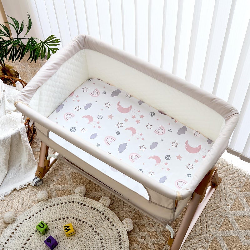 NacoMoco 4 Pack Bedside Bassinet Sheets - 35"x20" Bassinet Sheets for Newton, Ezebaby, AMKE & Other Large Bedside Sleeper | Ultra Soft & Skin Friendly Bassinet Fitted Sheet for Girls - Image 2