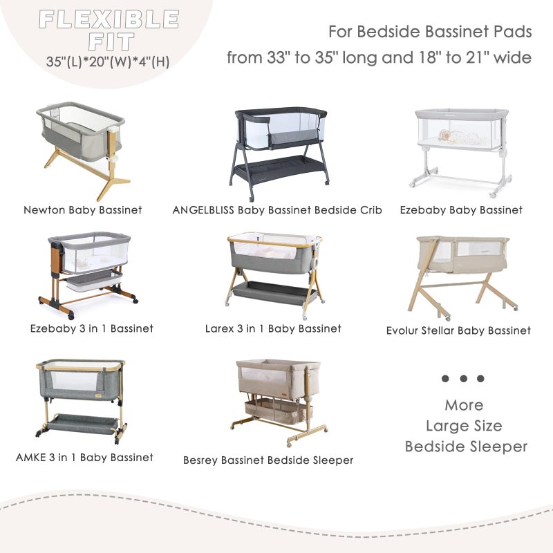 NacoMoco 4 Pack Bedside Bassinet Sheets - 35"x20" Bassinet Sheets for Newton, Ezebaby, AMKE & Other Large Bedside Sleeper | Ultra Soft & Skin Friendly Bassinet Fitted Sheet for Girls - Image 4