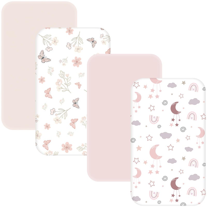 NacoMoco 4 Pack Bedside Bassinet Sheets - 35"x20" Bassinet Sheets for Newton, Ezebaby, AMKE & Other Large Bedside Sleeper | Ultra Soft & Skin Friendly Bassinet Fitted Sheet for Girls - Image 1
