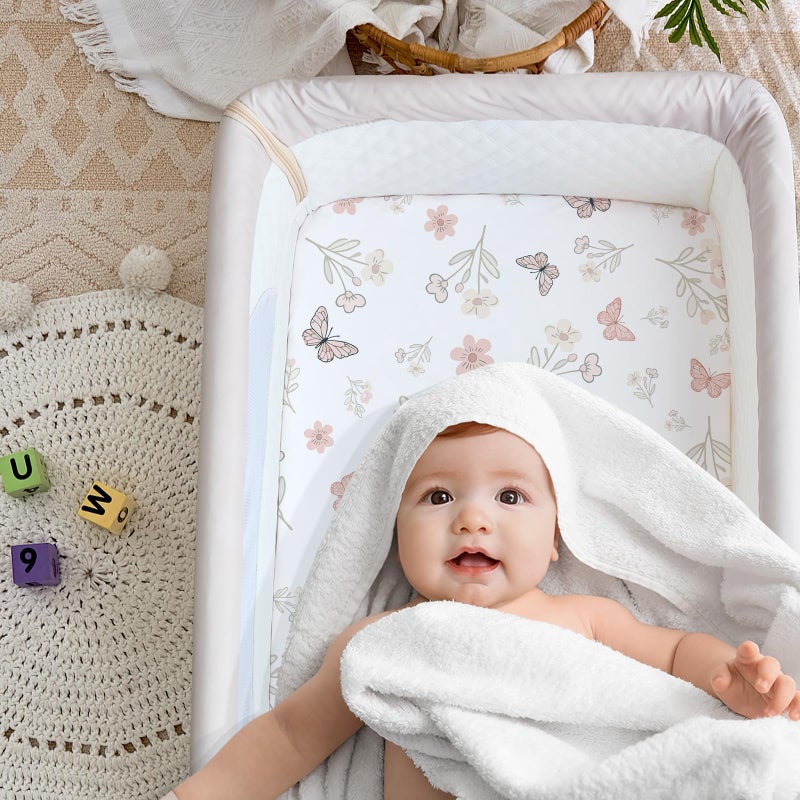 NacoMoco 4 Pack Bedside Bassinet Sheets - 35"x20" Bassinet Sheets for Newton, Ezebaby, AMKE & Other Large Bedside Sleeper | Ultra Soft & Skin Friendly Bassinet Fitted Sheet for Girls - Image 3