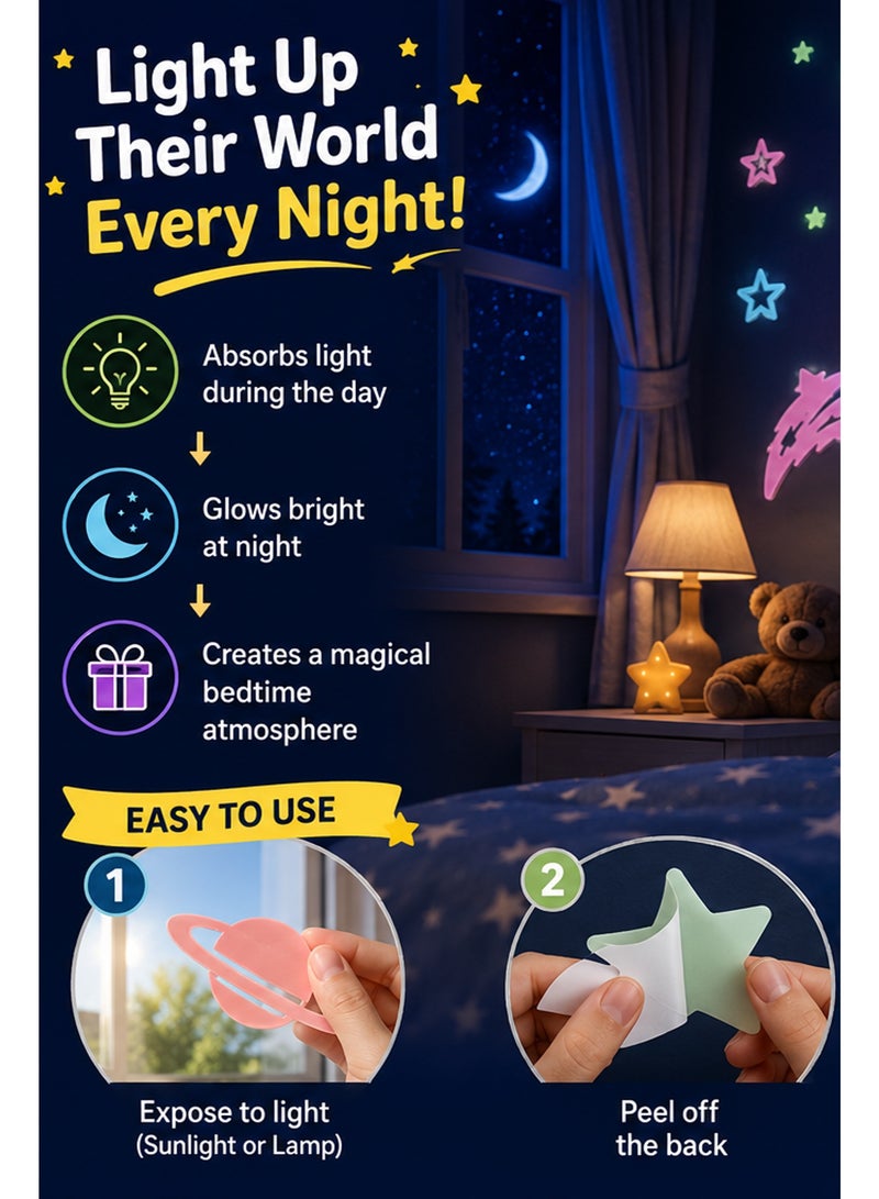 Glow in The Dark Space Wall Stickers for Kids Bedroom – Fluorescent Luminous Planets, Stars & Galaxy Decorations for Nursery, Ceiling, Party & Home Decor - Image 2