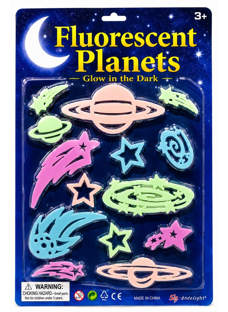 Glow in The Dark Space Wall Stickers for Kids Bedroom – Fluorescent Luminous Planets, Stars & Galaxy Decorations for Nursery, Ceiling, Party & Home Decor - Image 1