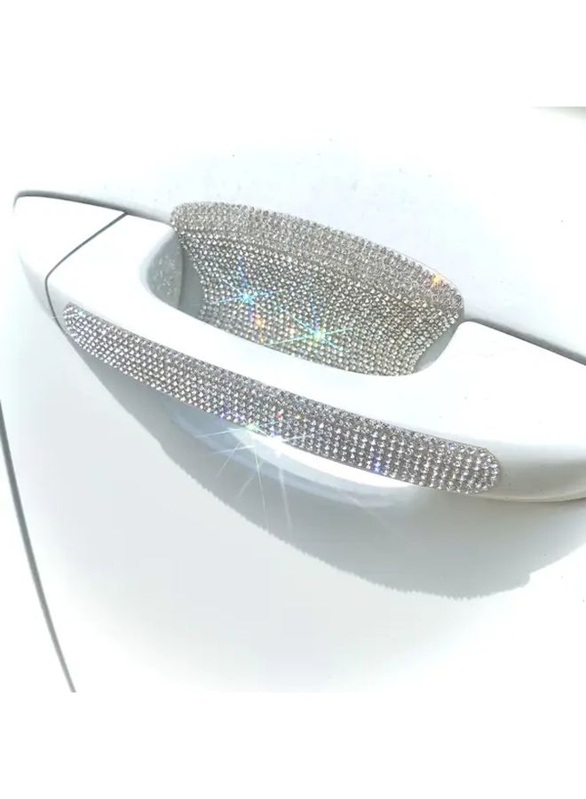 Blue And White 8pcs Car Door Handle Diamond Anti Collision Stickers Protect Paint - Image 1