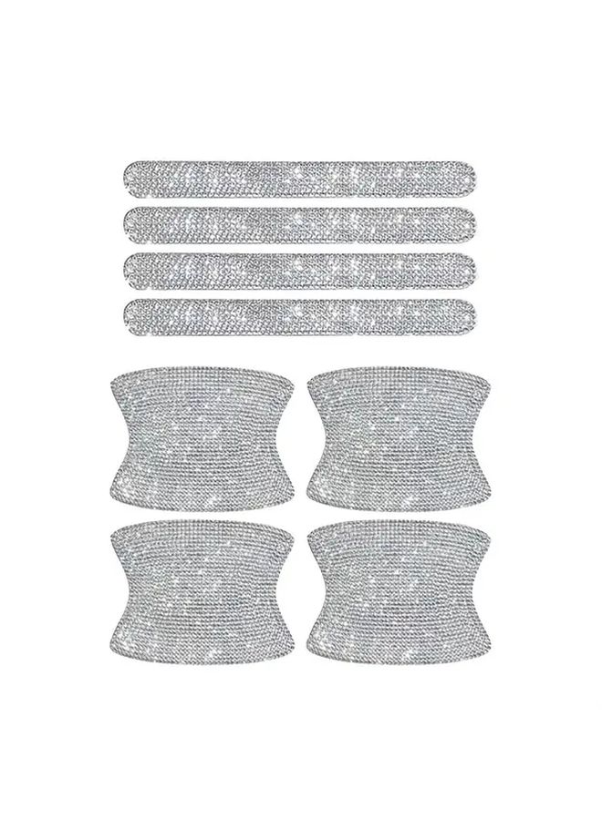 Blue And White 8pcs Car Door Handle Diamond Anti Collision Stickers Protect Paint - Image 4