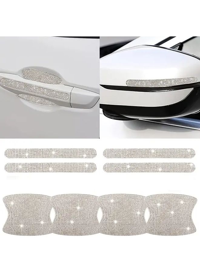 Blue And White 8pcs Car Door Handle Diamond Anti Collision Stickers Protect Paint - Image 2