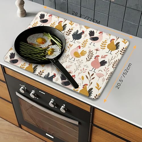 JASAKOO Electric Stove Top Cover Protector Christmas Kitchen Decor Rooster Floral Glass Flat Top Stove Mat Oven Induction Cooktop Mat for Ceramic Countertop Mats HeatResistant Dish Drying Mat - Image 3