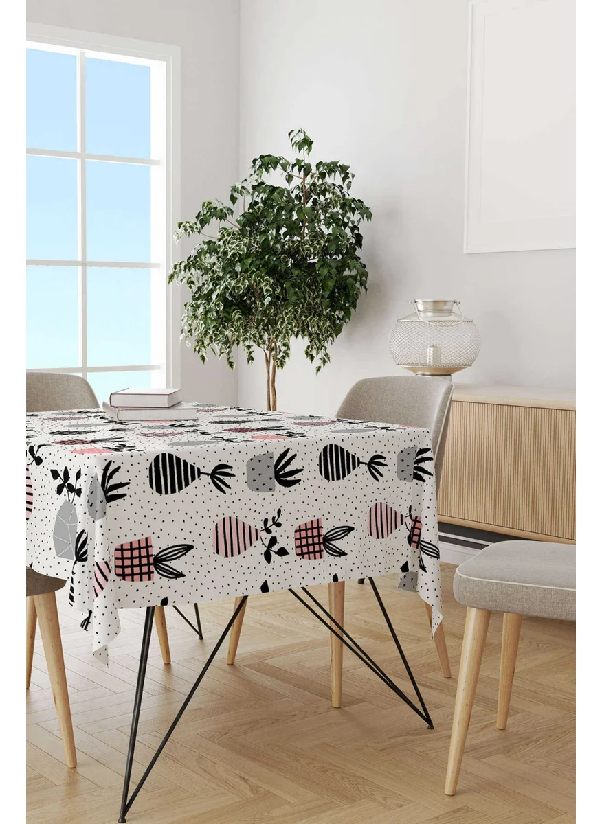 Cango Home White and Pink Vase Flower Patterned Digital Printed Tablecloth CGH604-MS