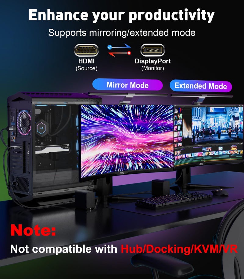 THANDBLE Active HDMI to DisplayPort Cable 6FT (4K60Hz), Uni-Directional HDMI Source to Display Port Monitor Cable, Male to DP Female Compatible PC, Graphics Card, Laptops, PS5 - Image 4