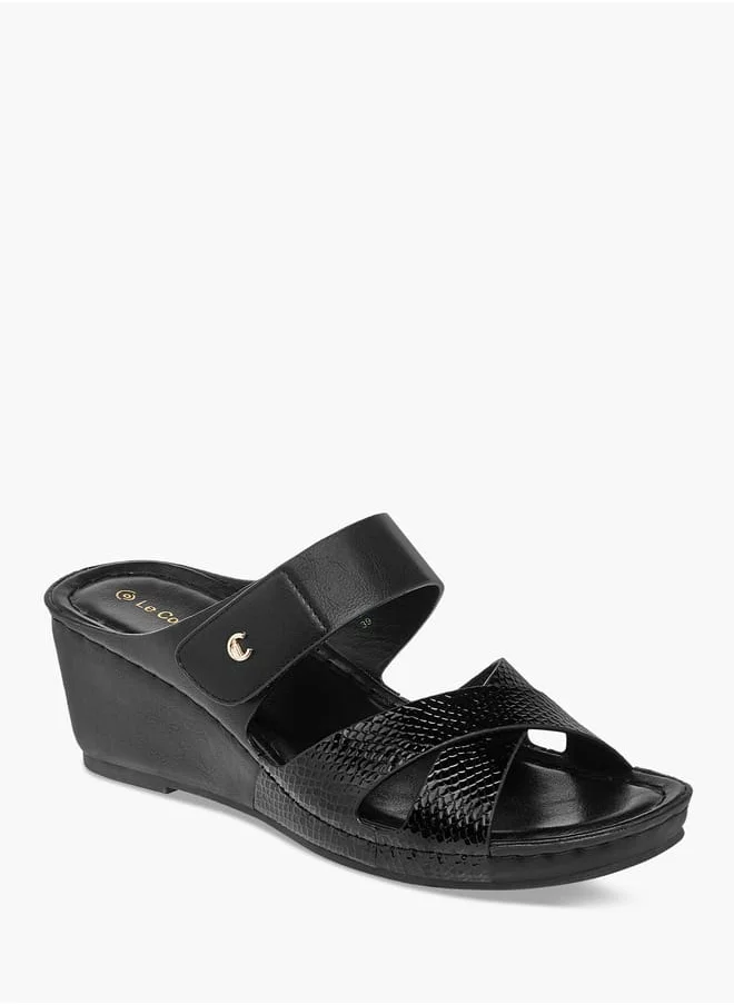 لو كونفورت Women Cross Strap Slip-On Sandals with Wedge Heels