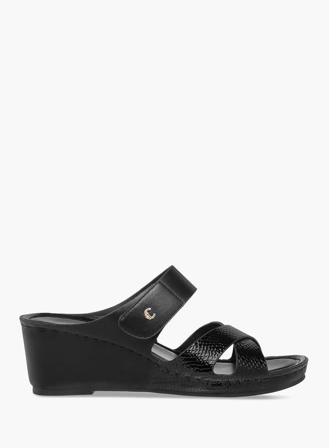 لو كونفورت صنادل نسائية بكعب ويدج بحزام متقاطع سهل الارتداء - Image 2