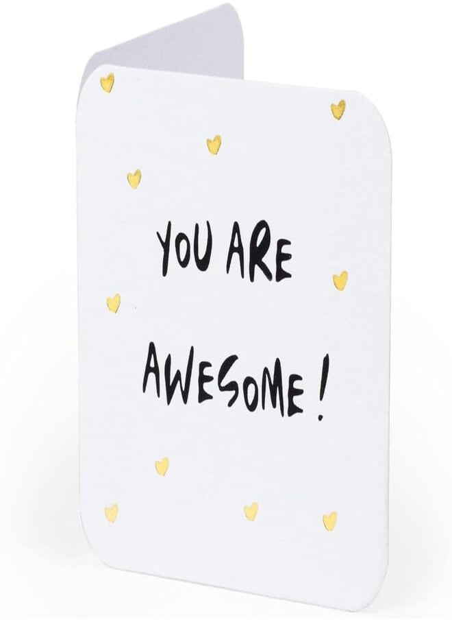 Ym Sketch YM Sketch Greeting Card Blank - You Are Awesome | Round Edge Square 6.5 x6.5 cm | Luxury Gold Foil Emboss on White 