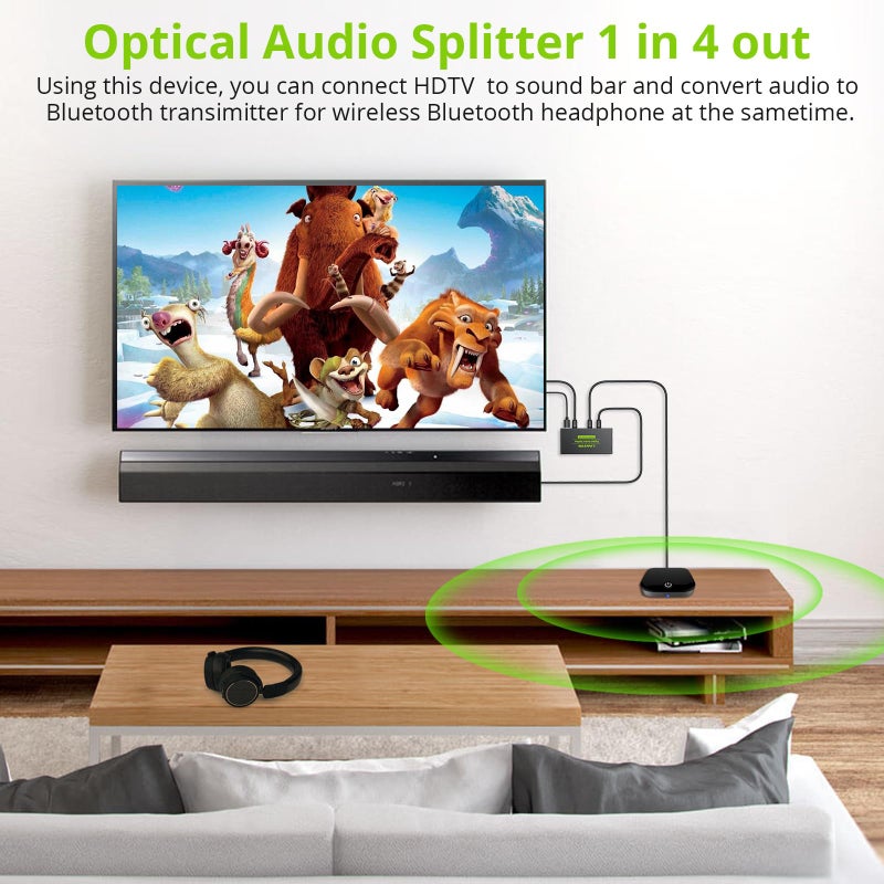 LiNKFOR Digital Optical Audio 1x4 Splitter Digital SPDIF Toslink Optical Fiber Audio Splitter 1 in 4 Out Aluminum Alloy with Optical Cable for PS3 Blue-Ray DVD HDTV - Image 3