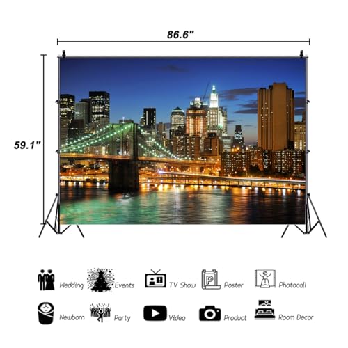 AOFOTO 7x5ft New York City Brooklyn Bridge Background Downtown Skyscrapers at Night Photography Backdrop Manhattan Skyline Hudson River Man Adult Portrait Photo Studio Props Video Drape Wallpaper - Image 4