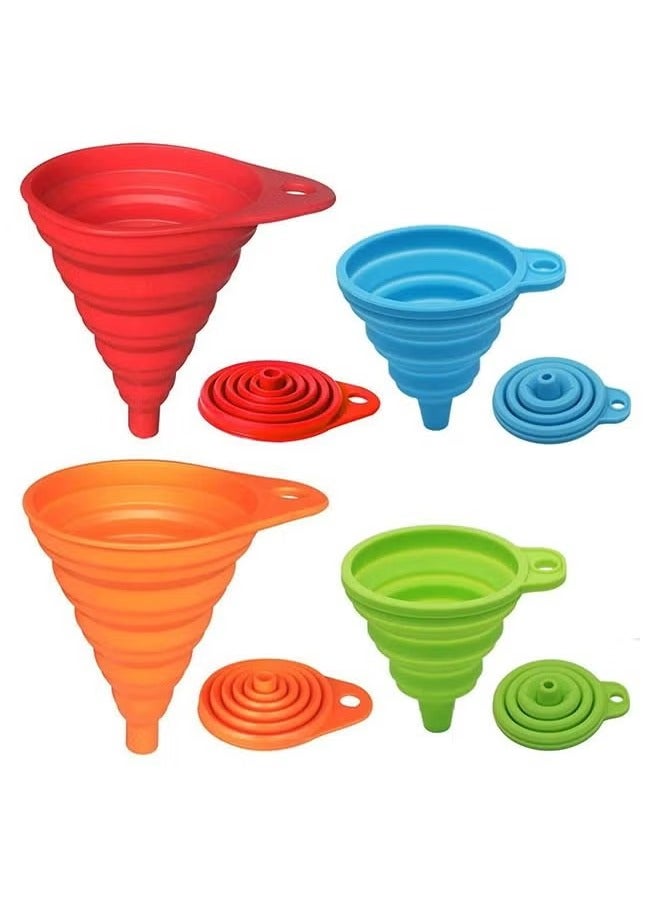 4PCS Silicone Foldable Funnel, Retractable Funnel, Size Silicone Folding Funnel, Food Grade Kitchen Gadgets For Filling Liquids, Liquid Transfer (Red, Orange, Blue, Green) - Image 1