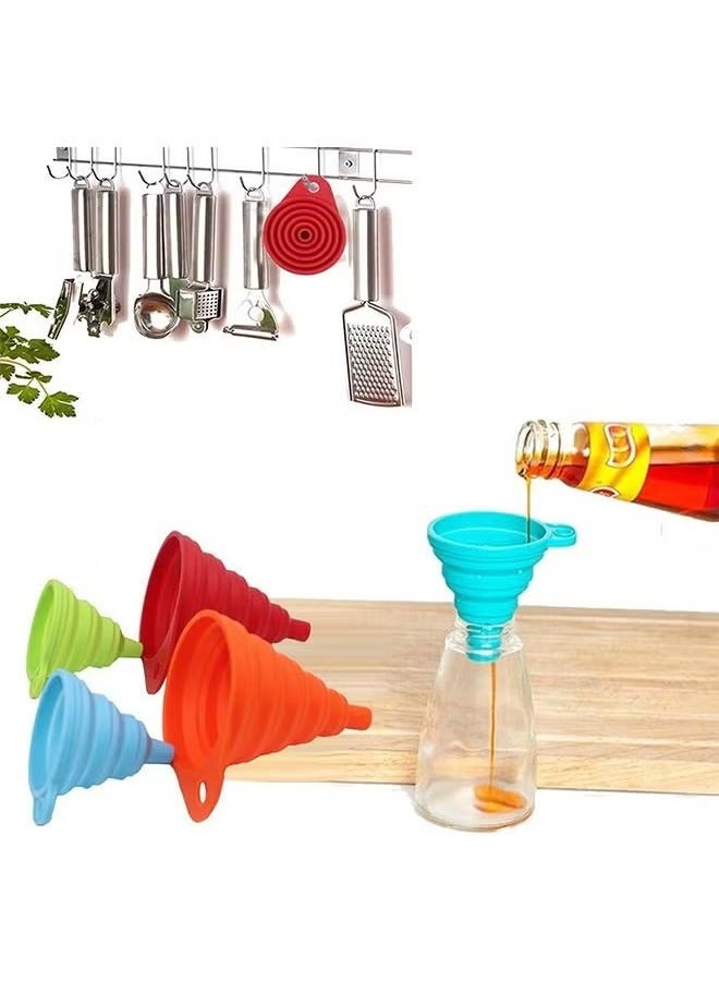 4PCS Silicone Foldable Funnel, Retractable Funnel, Size Silicone Folding Funnel, Food Grade Kitchen Gadgets For Filling Liquids, Liquid Transfer (Red, Orange, Blue, Green) - Image 5