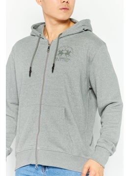 La Martina Men Hood With Drawstring  Brand Logo Long Sleeve Hoodies, Grey  - Image 3