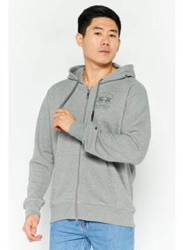 La Martina Men Hood With Drawstring  Brand Logo Long Sleeve Hoodies, Grey  - Image 1